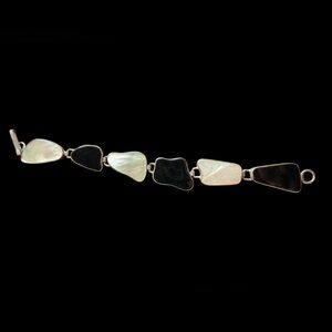 Sterling Silver 925 Thailand MOP & Black Stone Link Bracelet